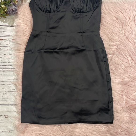 NWT Naked Wardrobe The Statement Black Satin Corset Ruched Strapless Mini Dress - Picture 6 of 10